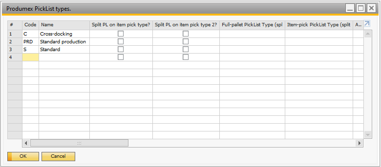 Produmex Picklist Type UDT