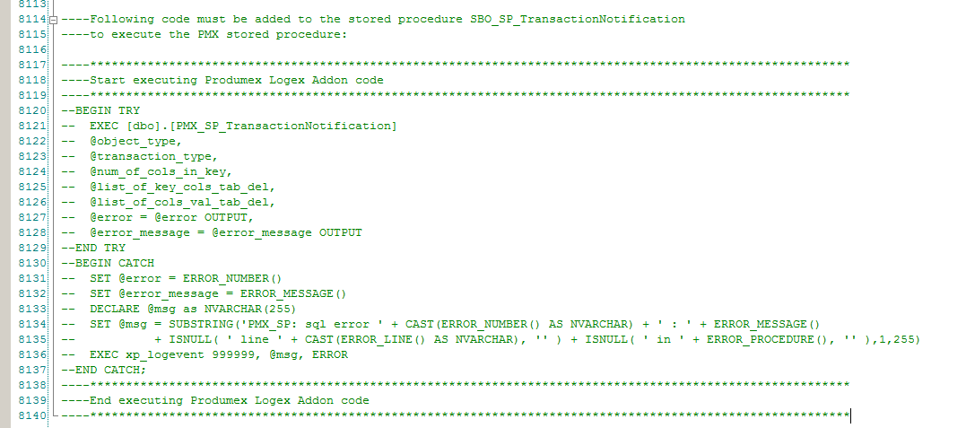 Enable the standard PMX stored procedure