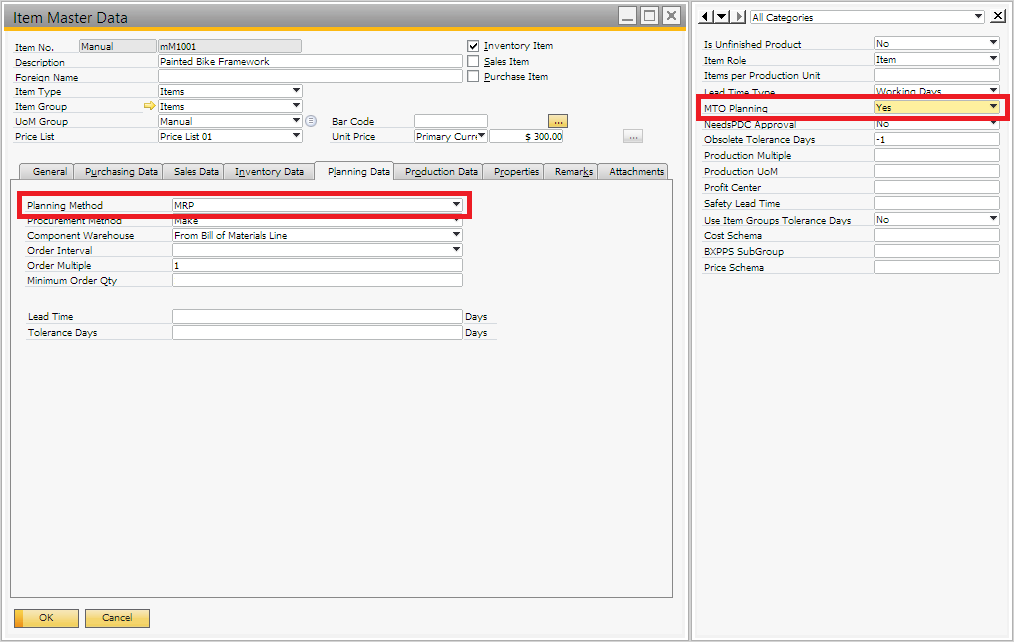 Item Master Data settings