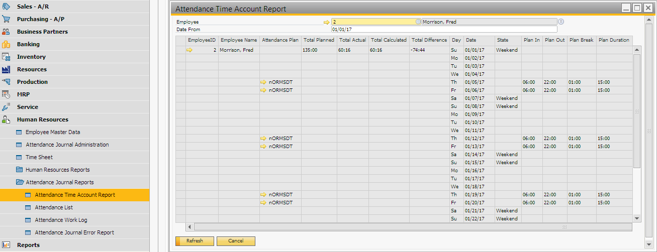 Attendance Time Account Report