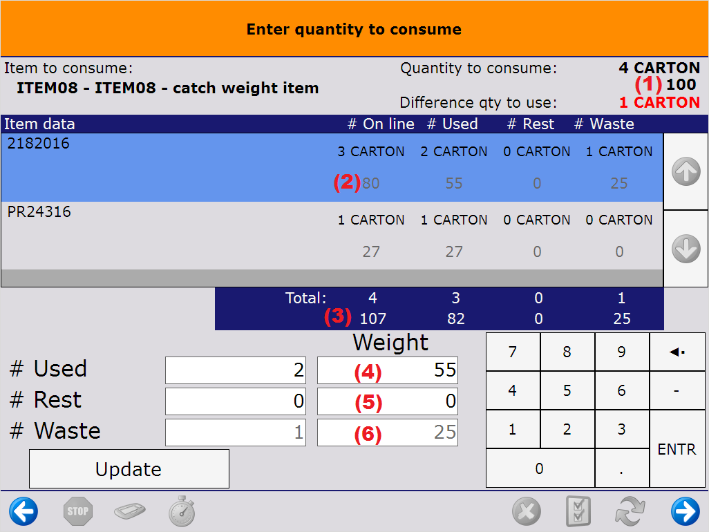Confirm the quantity to consume - catch weight