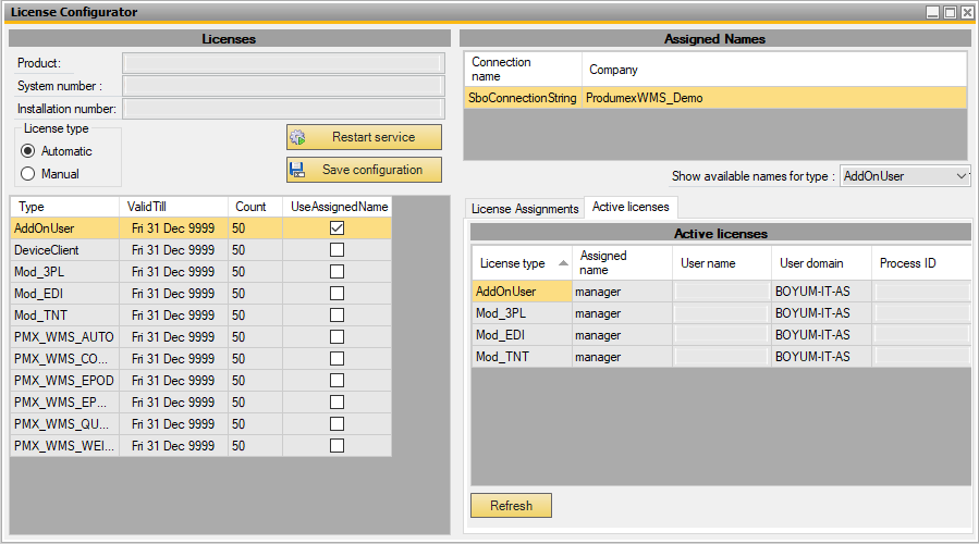 The License Configurator Screen