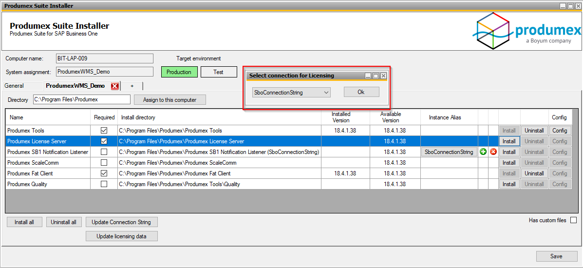 Select Connection for Licensing