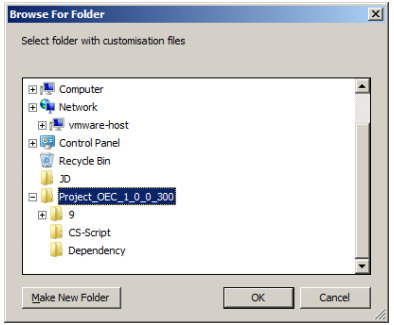 Browsing the folder of the customization files