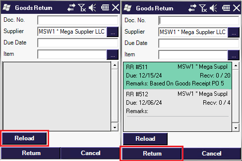 Select Return Request