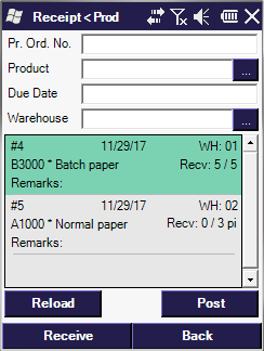 Receipt from production