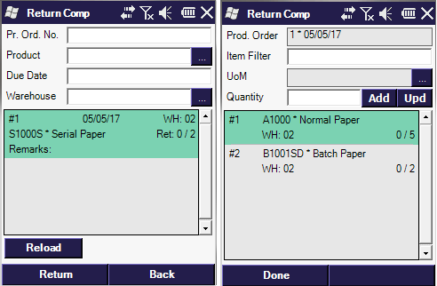 Return components