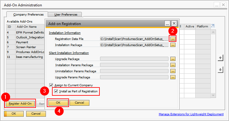Registering the add-on