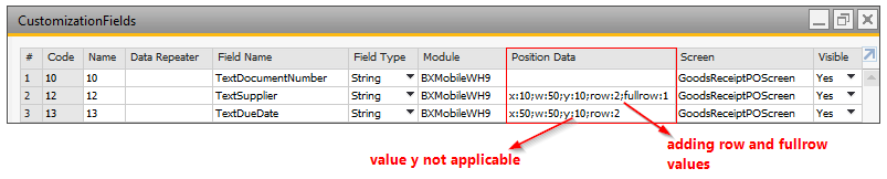 Data position values
