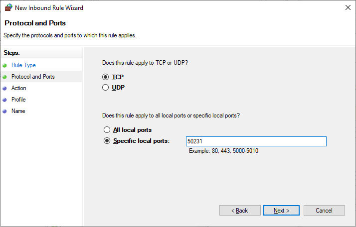 New Inbound Rule Wizard
