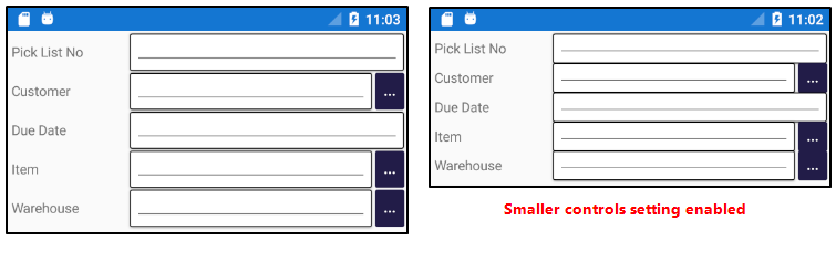 Smaller controls setting enabled
