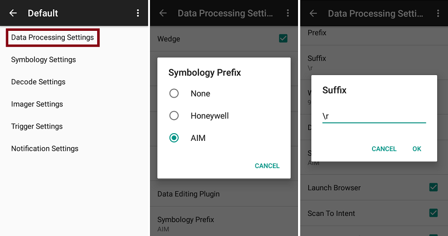data processing settings