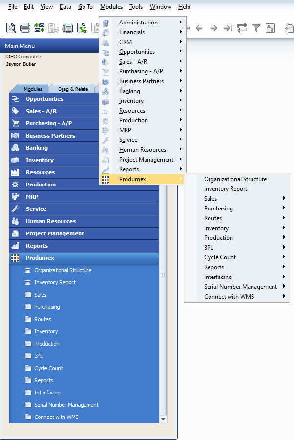 Produmex Menu