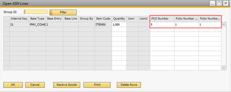 Open ASN Lines window