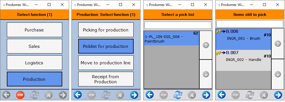 Picklist for Production flow